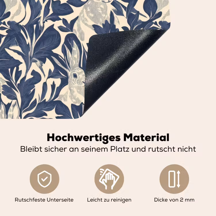 Hazen - Bladeren - Patroon - Blauw - Beige Inductie beschemer met haakjes klein 777 -ky-onderkant-de