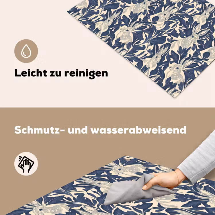 Hazen - Bladeren - Patroon - Blauw - Beige Inductie beschemer met haakjes klein 777 -ky-schoon-de