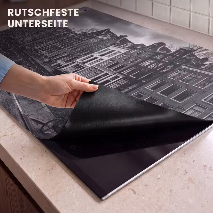 Huis - Gracht - Amsterdam - Architectuur - Zwart-wit Inductie beschemer met haakjes klein -ky-onderkant-de