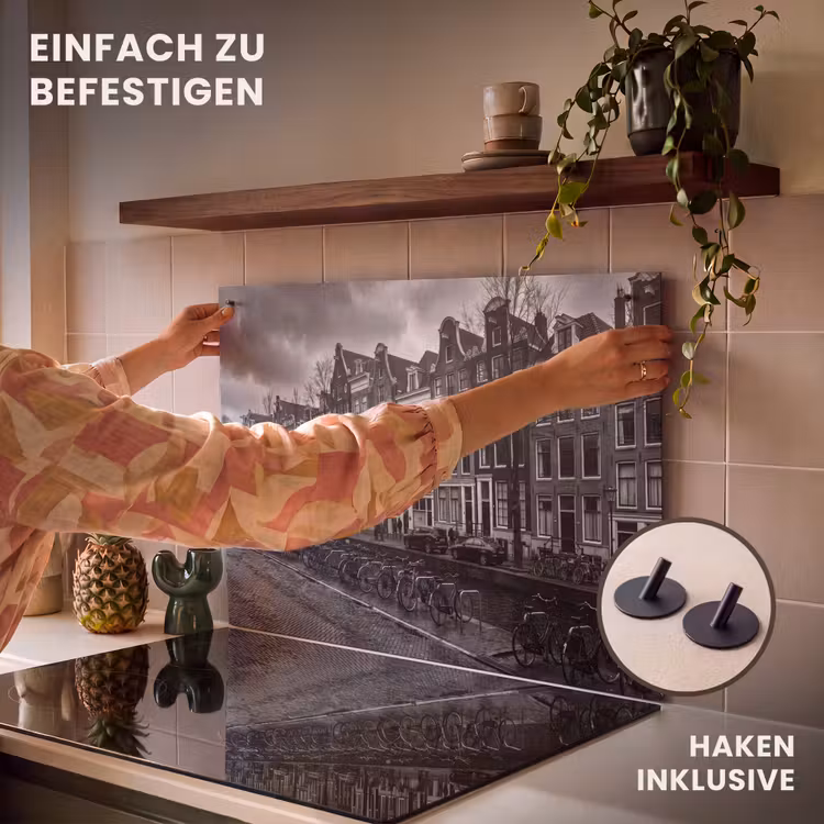 Huis - Gracht - Amsterdam - Architectuur - Zwart-wit Inductie beschemer met haakjes klein -ky-ophangen-de