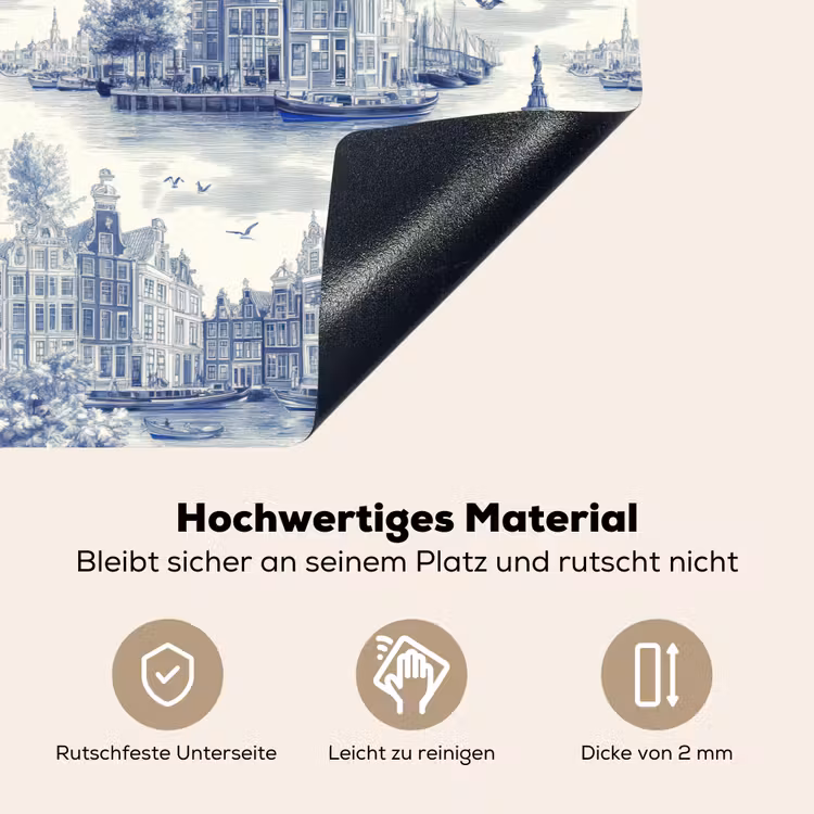 Huizen - Bomen - Water - Vogels - Blauw Inductie beschemer met haakjes klein 777 -ky-onderkant-de