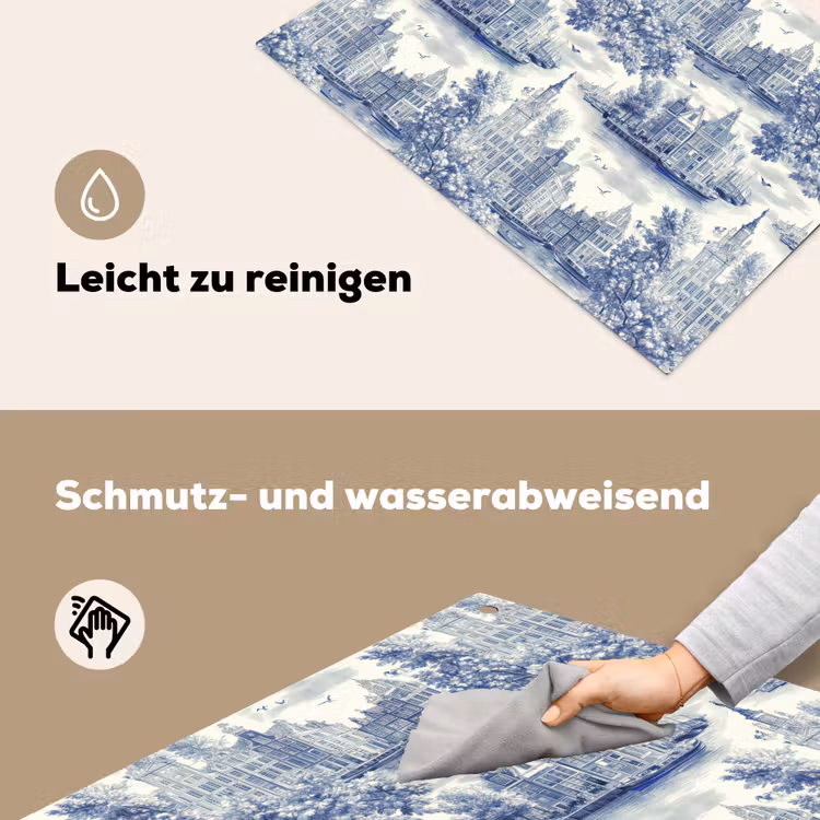 Huizen - Bomen - Water - Vogels - Blauw Inductie beschemer met haakjes klein 777 -ky-schoon-de