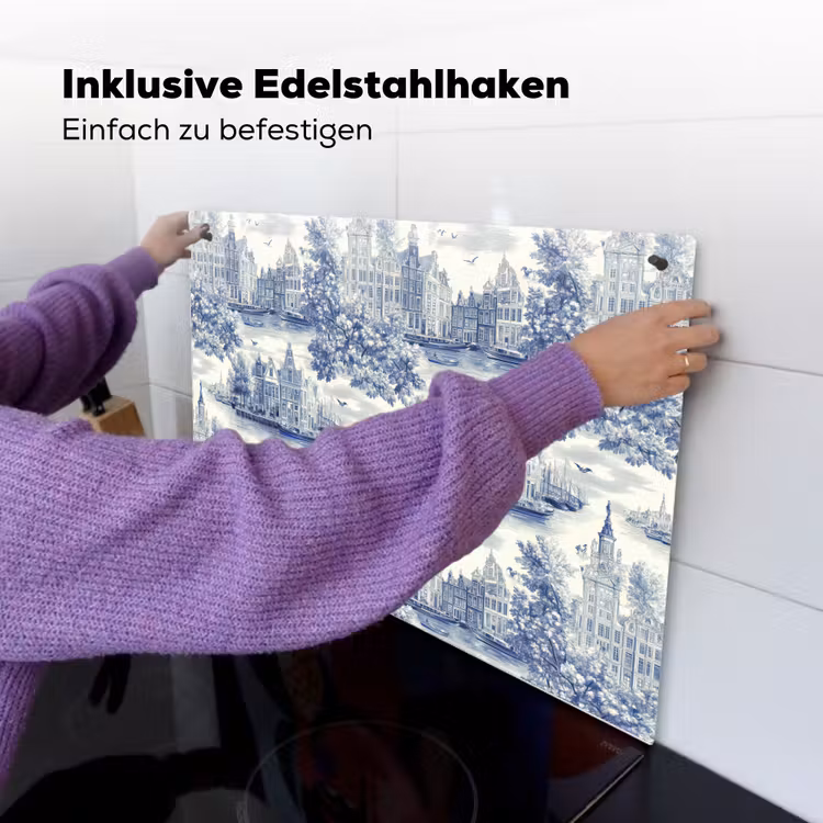 Huizen - Bomen - Water - Vogels - Blauw Inductie beschemer met haakjes klein 777 -ky-ophangen-de