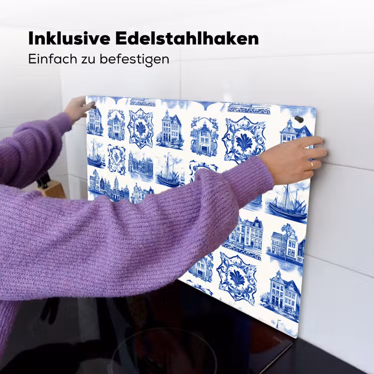 Huizen - Schepen - Blauw Inductie beschemer met haakjes klein 777 -ky-ophangen-de