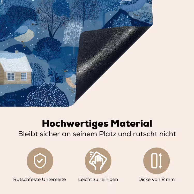 Huisjes - Vogels - Sneeuw - Winter - Blauw Inductie beschemer met haakjes klein 777 -ky-onderkant-de