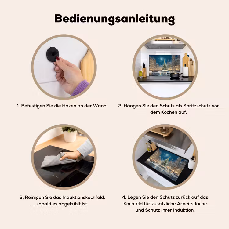 2-in-1 Herdabdeckplatte & Spritzschutz - Heiligabend - Town Square - Mehrfarbig - Kerstnacht - Stadsplein - Meerkleurig Inductie beschemer met haakjes klein