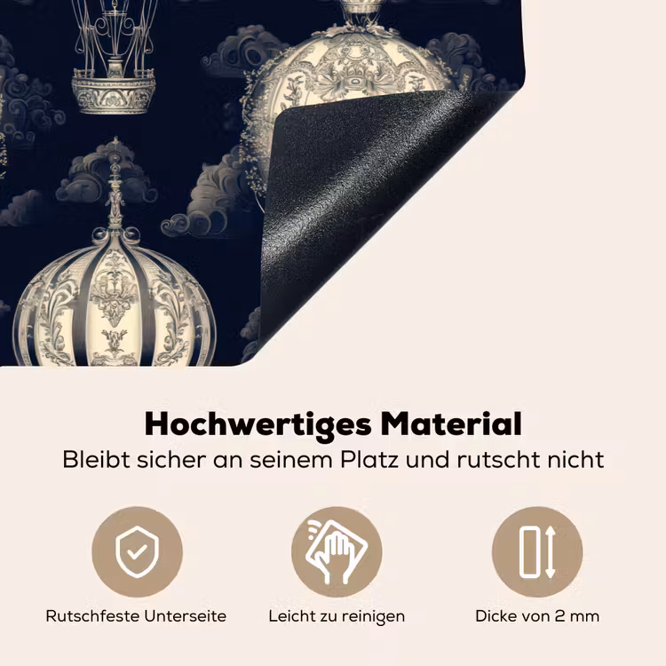 Luchtballonnen - Wolken - Patroon - Donkerblauw Inductie beschemer met haakjes klein 777 -ky-onderkant-de