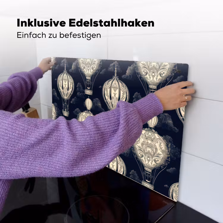 Luchtballonnen - Wolken - Patroon - Donkerblauw Inductie beschemer met haakjes klein 777 -ky-ophangen-de