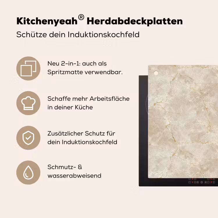 Lichtbeige - Marmer - Aders Inductie beschemer met haakjes klein 777 -ky-usp-de