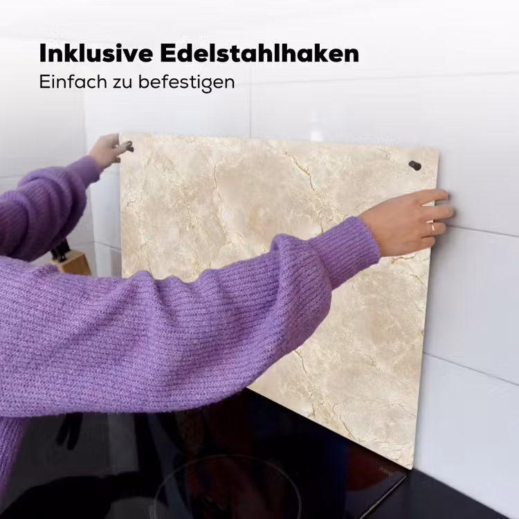 Lichtbeige - Marmer - Aders Inductie beschemer met haakjes klein 777 -ky-ophangen-de