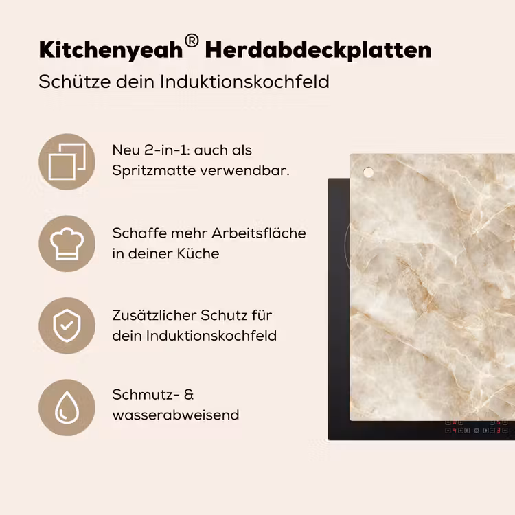 Lichtbeige - Onyx - Subtiel Inductie beschemer met haakjes klein 777 -ky-usp-de