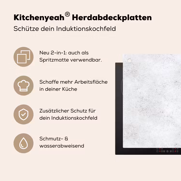 Lichtgrijs - Betonstructuur - Subtiel Inductie beschemer met haakjes klein 777 -ky-usp-de