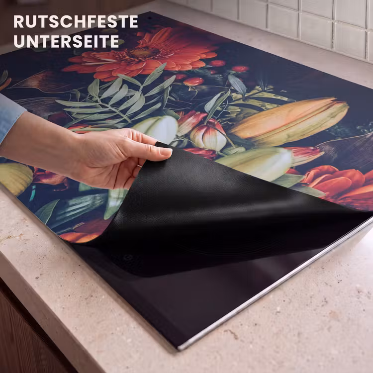 2-in-1 Herdabdeckplatte & Spritzschutz - Herbstliche Blumenpracht - Herfstige Bloemenpracht Inductie beschemer met haakjes klein