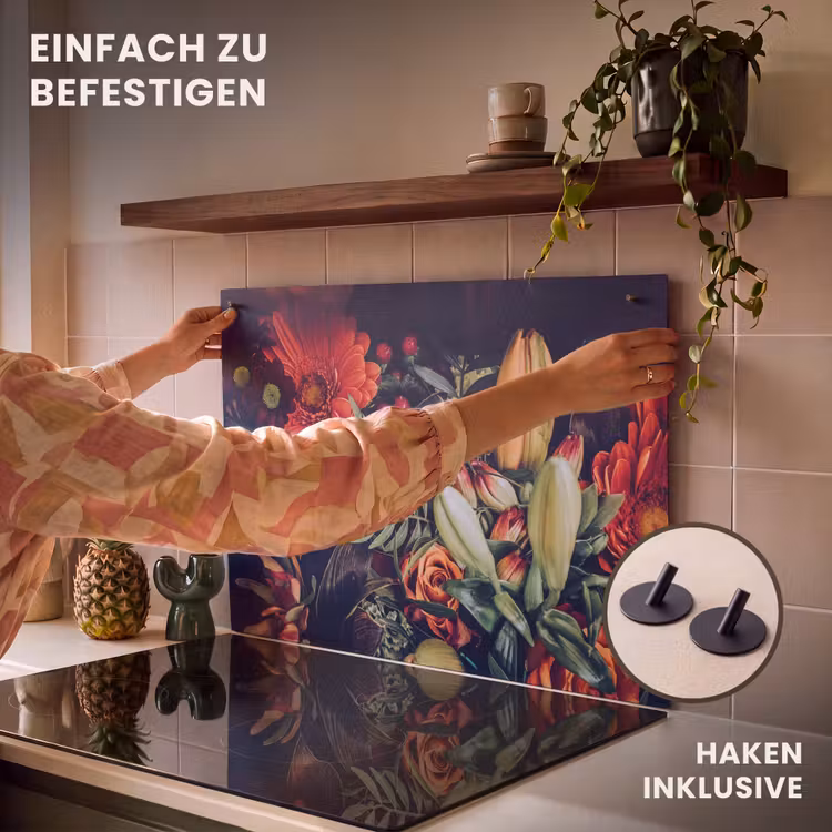 2-in-1 Herdabdeckplatte & Spritzschutz - Herbstliche Blumenpracht - Herfstige Bloemenpracht Inductie beschemer met haakjes klein