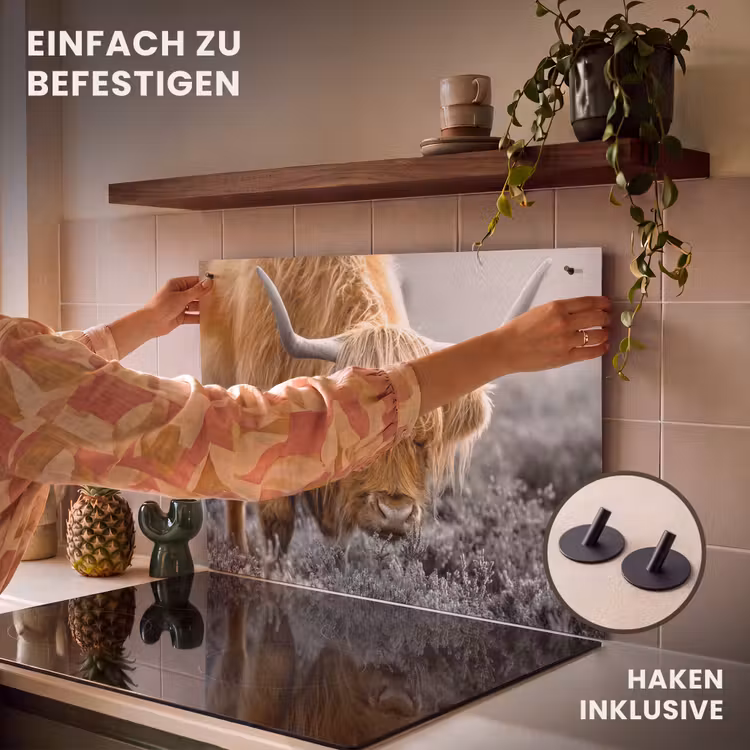 2-in-1 Herdabdeckplatte & Spritzschutz - Herbsttöne in den Highlands - Herfsttinten in de Highlands Inductie beschemer met haakjes klein