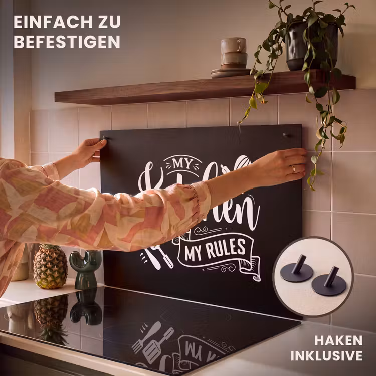 2-in-1 Herdabdeckplatte & Spritzschutz - Herrscher der Küche - Heerser van de Keuken Inductie beschemer met haakjes klein