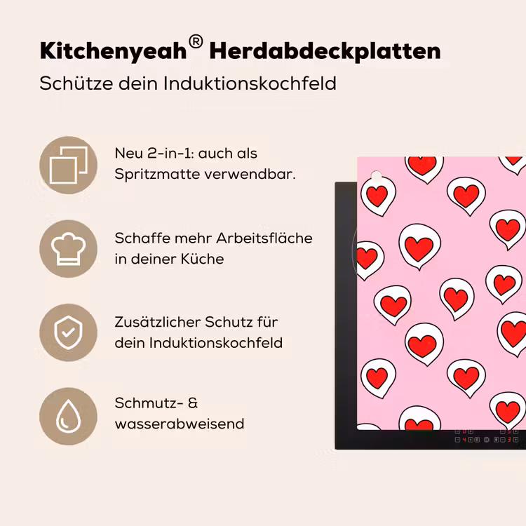 Hartjes - Patroon - Rood Inductie beschemer met haakjes klein 777 -ky-usp-de