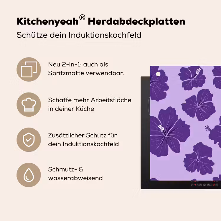 Hibiscus - Bloemen - Paars Inductie beschemer met haakjes klein 777 -ky-usp-de