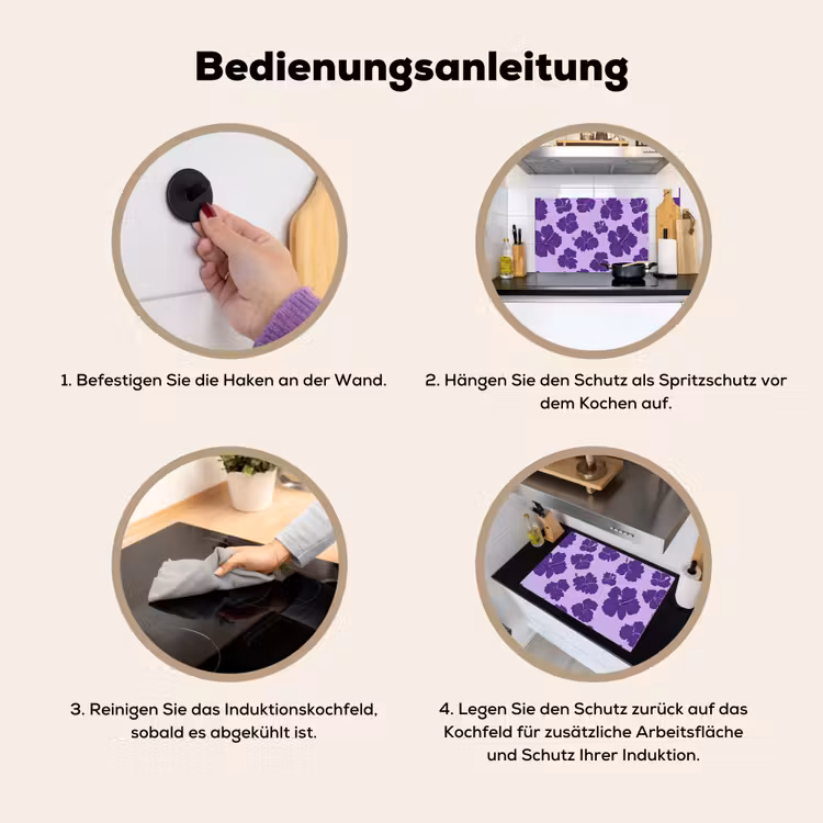 Hibiscus - Bloemen - Paars Inductie beschemer met haakjes klein 777 -ky-gebruik-de
