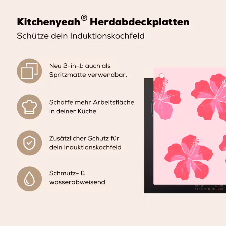 Hibiscus - Bloemen - Roze Inductie beschemer met haakjes klein 777 -ky-usp-de