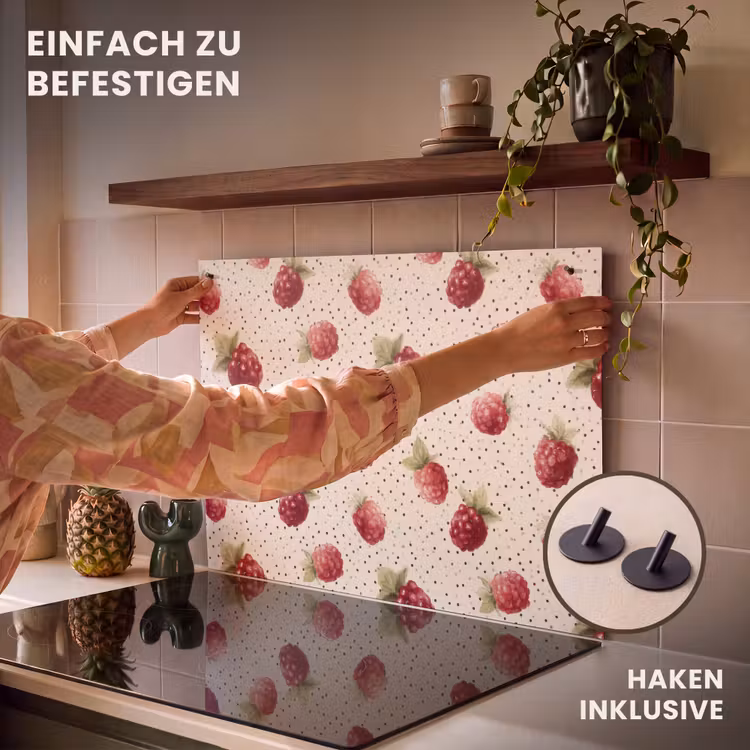 2-in-1 Herdabdeckplatte & Spritzschutz - Himbeere - Tupfen - Rot - Framboos - Stippen - Rood Inductie beschemer met haakjes klein 777