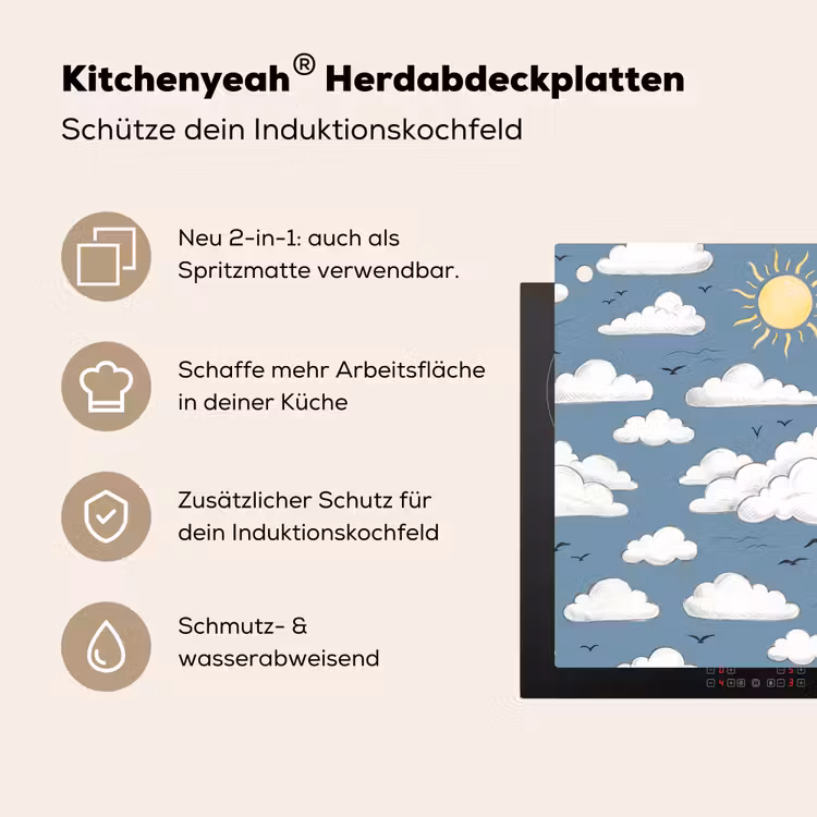 Lucht - Zon - Wolken - Natuur - Blauw Inductie beschemer met haakjes klein -ky-usp-de