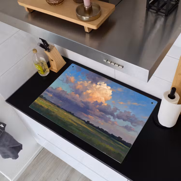 Lucht - Wolken - Landschap - Modern - Oranje Inductie beschemer met haakjes klein -sfeer1