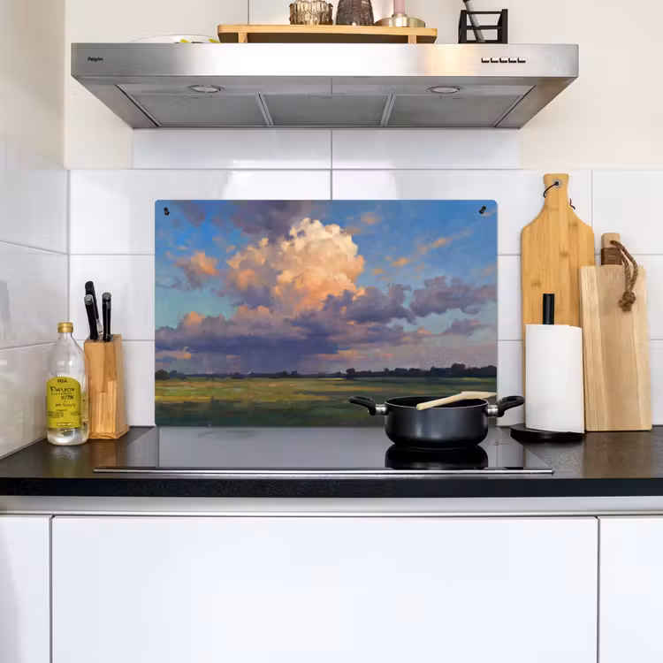 Lucht - Wolken - Landschap - Modern - Oranje Inductie beschemer met haakjes klein -sfeer2