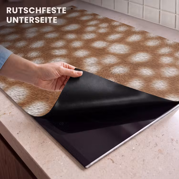 2-in-1 Herdabdeckplatte & Spritzschutz - Hirsch – Braun – Fell - Hert - Bruin - Vacht Inductie beschemer met haakjes klein 777