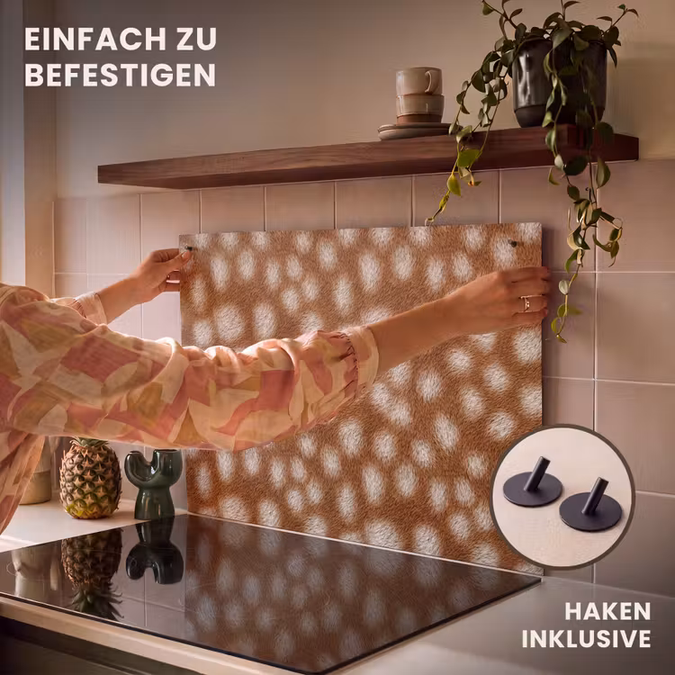 2-in-1 Herdabdeckplatte & Spritzschutz - Hirsch – Braun – Fell - Hert - Bruin - Vacht Inductie beschemer met haakjes klein 777