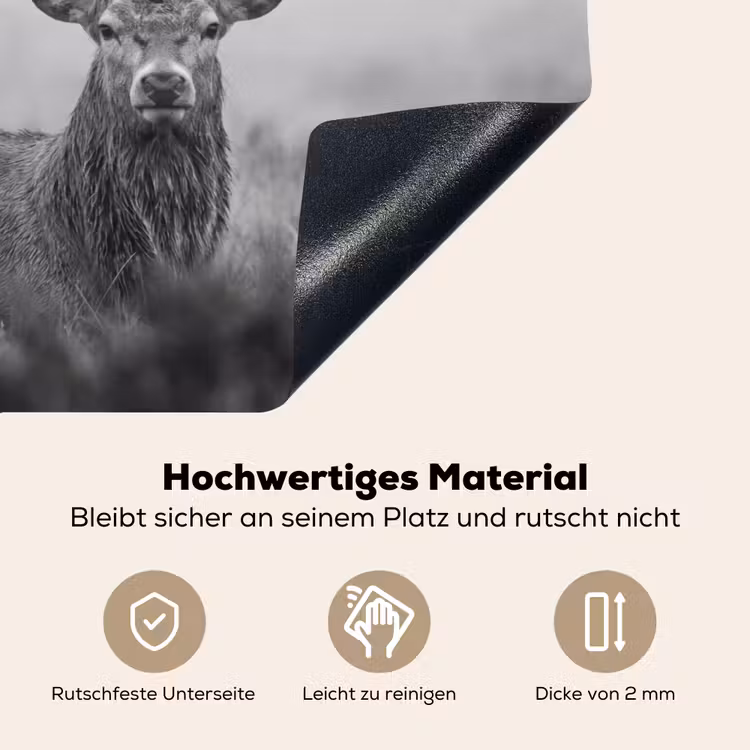 Hert - Mistig - Zwart - Wit Inductie beschemer met haakjes klein -ky-onderkant-de