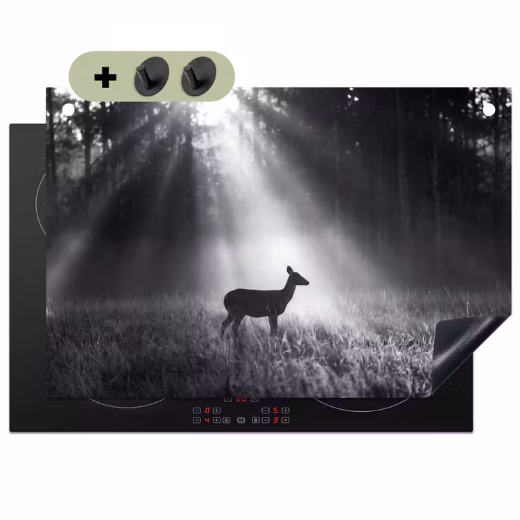 Hert - Bos - Zonnestralen - Zwart-wit - Natuur Inductie beschemer met haakjes klein -3d
