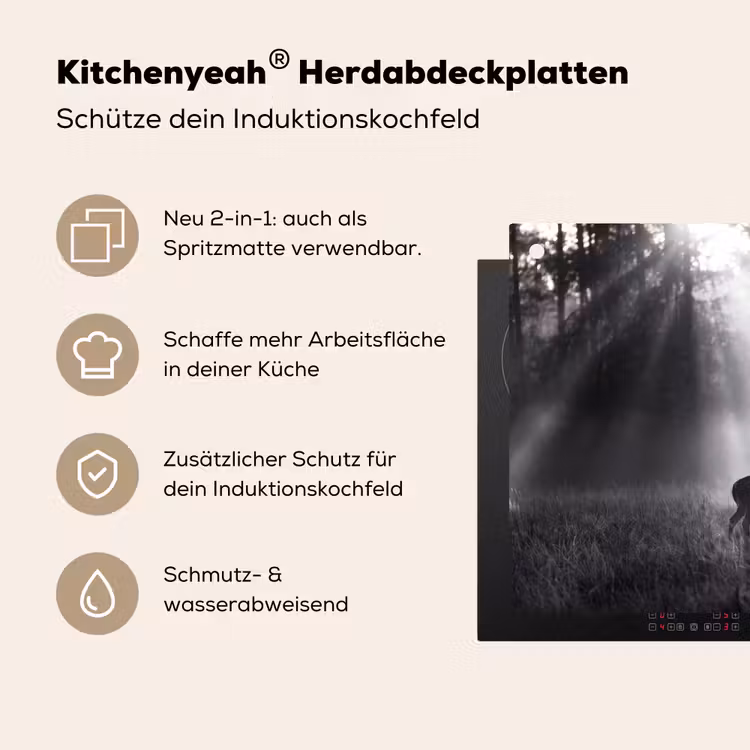 Hert - Bos - Zonnestralen - Zwart-wit - Natuur Inductie beschemer met haakjes klein -ky-usp-de