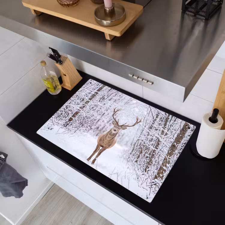 Hert - Winter - Bos - Natuur - Wit Inductie beschemer met haakjes klein -sfeer1