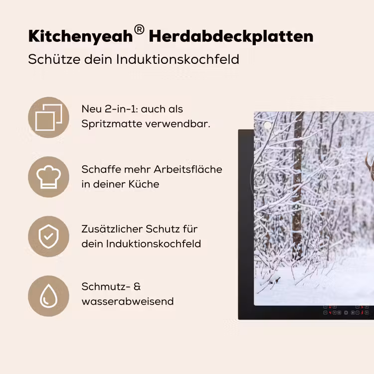 Hert - Winter - Bos - Natuur - Wit Inductie beschemer met haakjes klein -ky-usp-de