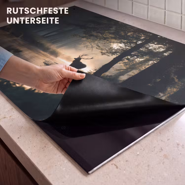 2-in-1 Herdabdeckplatte & Spritzschutz - Hirsche - Waldbach - Mystisch - Hert - Bosbeek - Mystiek Inductie beschemer met haakjes klein