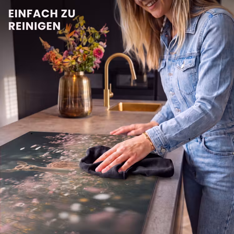 2-in-1 Herdabdeckplatte & Spritzschutz - Hirsche - Wildblumen - Wald - Hert - Wilde bloemen - Bos Inductie beschemer met haakjes klein
