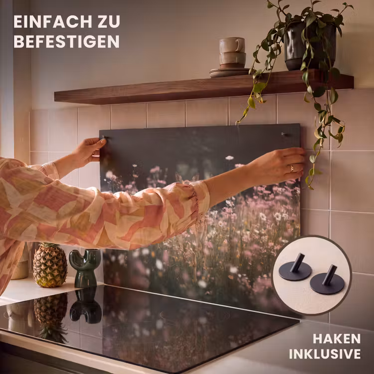 2-in-1 Herdabdeckplatte & Spritzschutz - Hirsche - Wildblumen - Wald - Hert - Wilde bloemen - Bos Inductie beschemer met haakjes klein