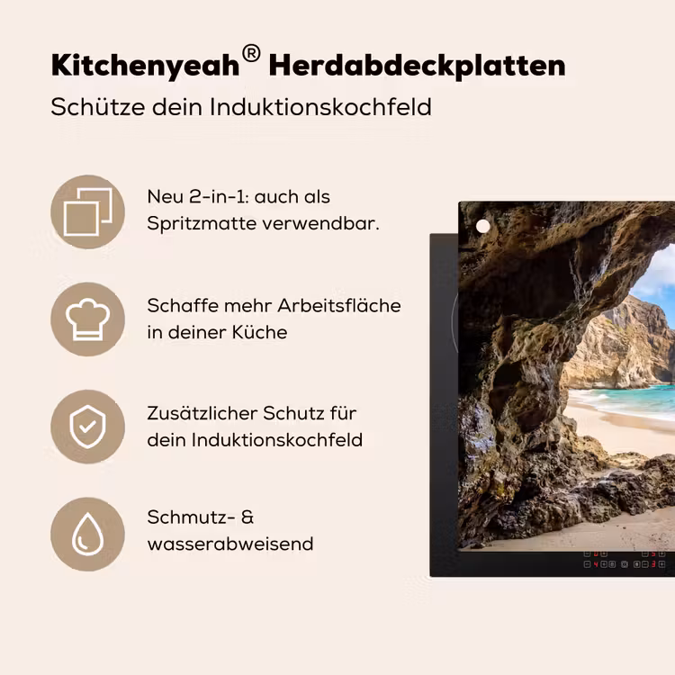 Grot - Strand - Zee - Blauw Inductie beschemer met haakjes klein -ky-usp-de
