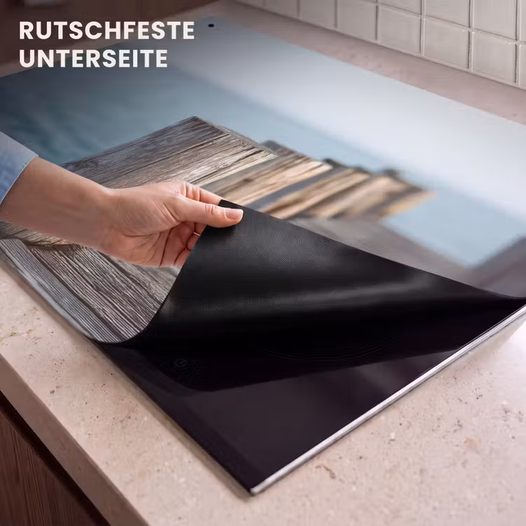 2-in-1 Herdabdeckplatte & Spritzschutz - Hölzernes Gerüst - Strahlend blauer Himmel - Houten steiger - Helderblauwe lucht Inductie beschemer met haakjes klein
