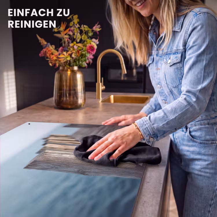 2-in-1 Herdabdeckplatte & Spritzschutz - Hölzernes Gerüst - Strahlend blauer Himmel - Houten steiger - Helderblauwe lucht Inductie beschemer met haakjes klein