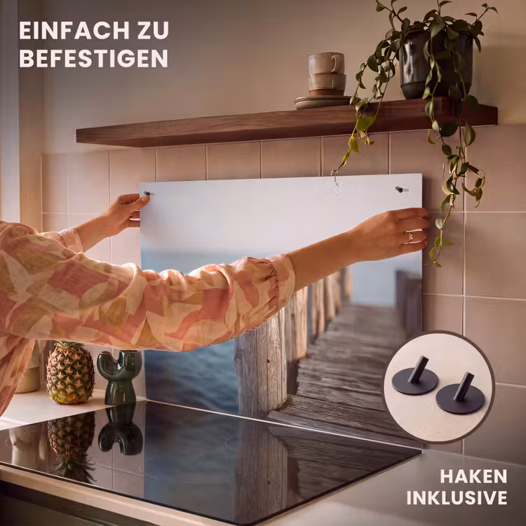 2-in-1 Herdabdeckplatte & Spritzschutz - Hölzernes Gerüst - Strahlend blauer Himmel - Houten steiger - Helderblauwe lucht Inductie beschemer met haakjes klein