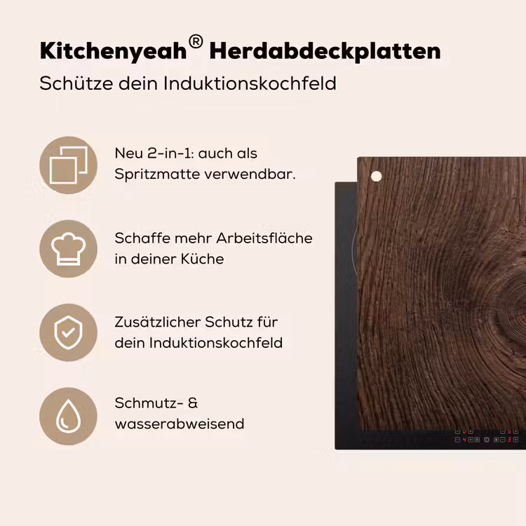 Houtnerf - Textuur - Patroon - Bruin - Rustiek Inductie beschemer met haakjes klein -ky-usp-de