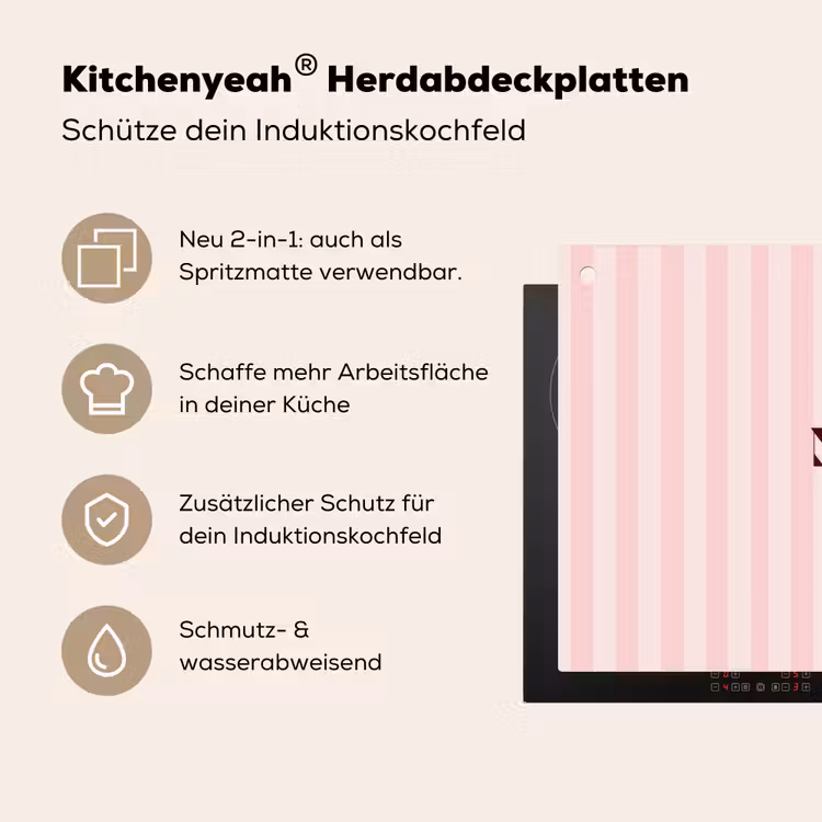 Nice - Strepen - Roze Inductie beschemer met haakjes klein -ky-usp-de