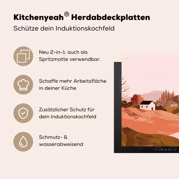 Heuvellandschap - Grafisch - Terracotta Inductie beschemer met haakjes klein -ky-usp-de