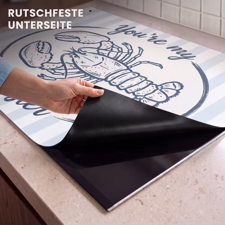 Kreeft - Illustratie - Liefde - Blauw - Decoratie Inductie beschemer met haakjes klein -ky-onderkant-de