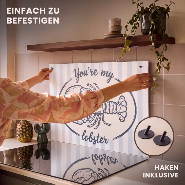 Kreeft - Illustratie - Liefde - Blauw - Decoratie Inductie beschemer met haakjes klein -ky-ophangen-de