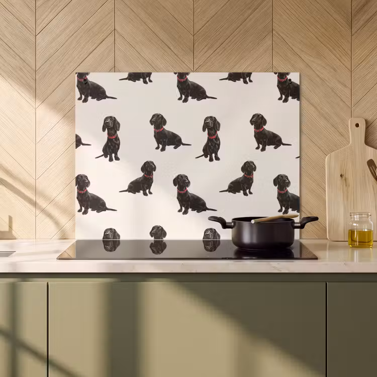 2-in-1 Herdabdeckplatte & Spritzschutz - Hund - Muster - Schwarz - Hond - Patroon - Zwart Inductie beschemer met haakjes klein 777