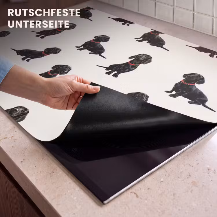 2-in-1 Herdabdeckplatte & Spritzschutz - Hund - Muster - Schwarz - Hond - Patroon - Zwart Inductie beschemer met haakjes klein 777