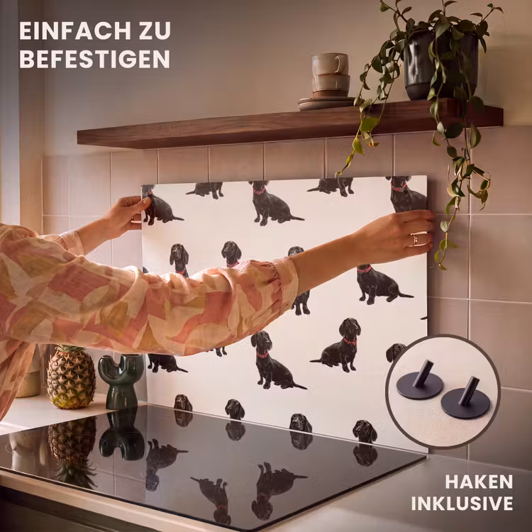 2-in-1 Herdabdeckplatte & Spritzschutz - Hund - Muster - Schwarz - Hond - Patroon - Zwart Inductie beschemer met haakjes klein 777